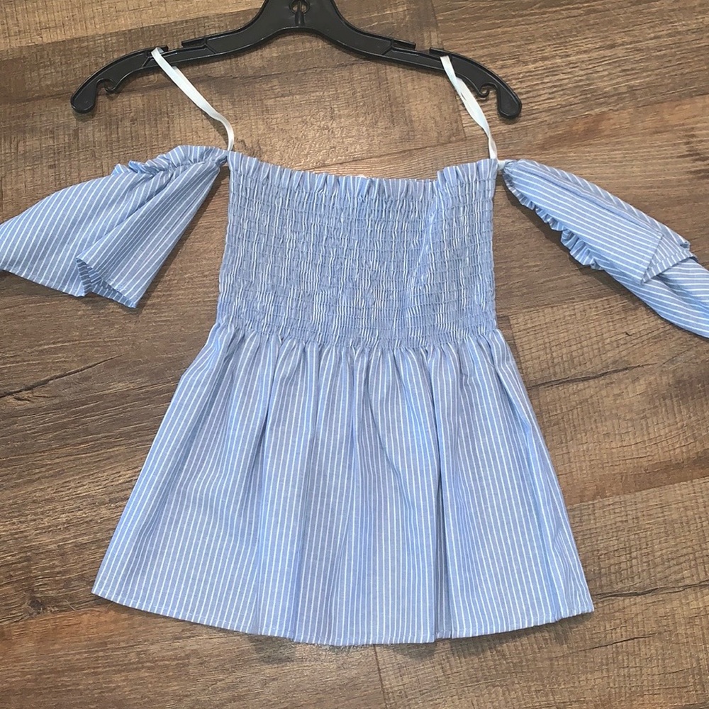 Baby blue striped off the shoulder top